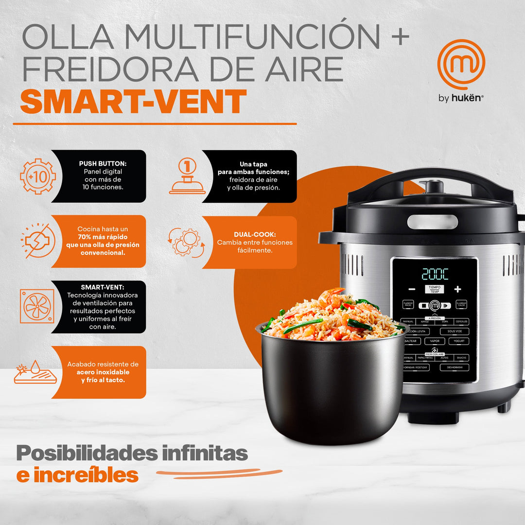 Multi-cooker + Set De 14 Accesorios | Freidora de Aire | Acero Inoxidable  | 15 Funciones | SmartVent |  MasterChef® by Hukën®