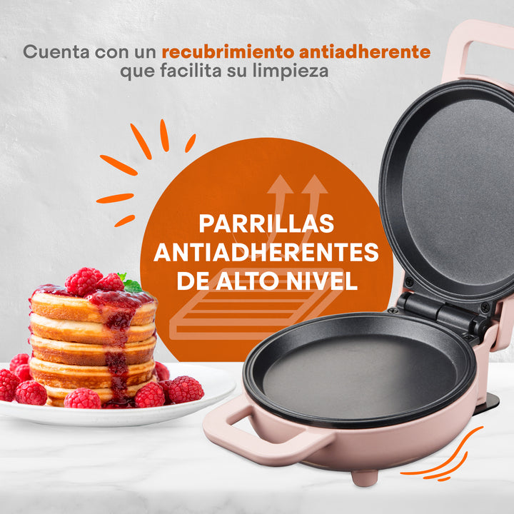 Maquina mini para Hot Cakes | Luz Indicadora | Parrillas antihaderentes | Rosa