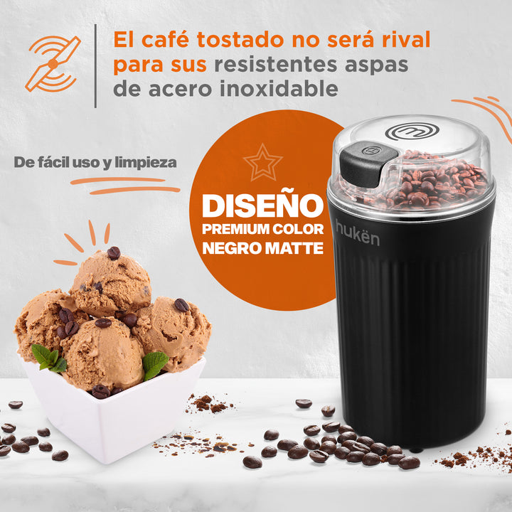 Molino de Café Eléctrico | MasterChef® by Hukën®  | 60 Gr. | 150W | Negro Matte