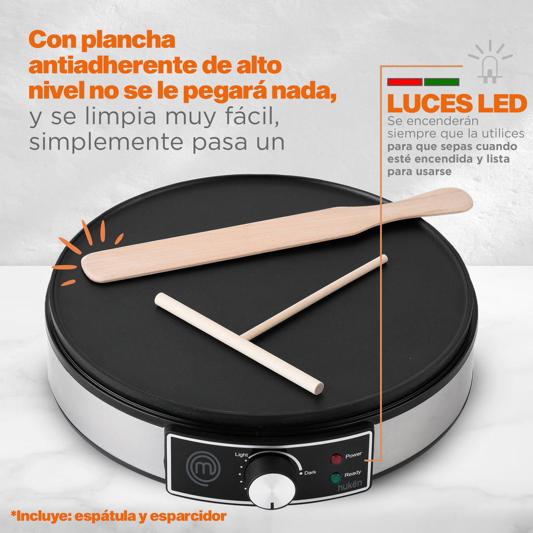 Crepera Eléctrica Premium | Parrilla Redonda | 30 cm | Acero | MasterChef® by Hukën®