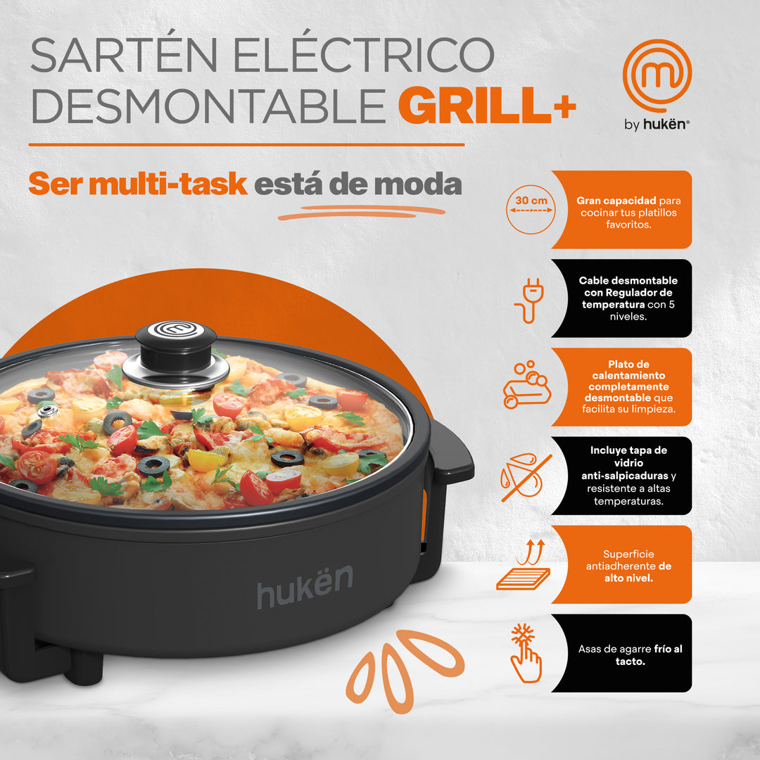 Sartén Eléctrico Desmontable Grill + Licuadora Multi-Blend Pro Max | MasterChef by Hukën®