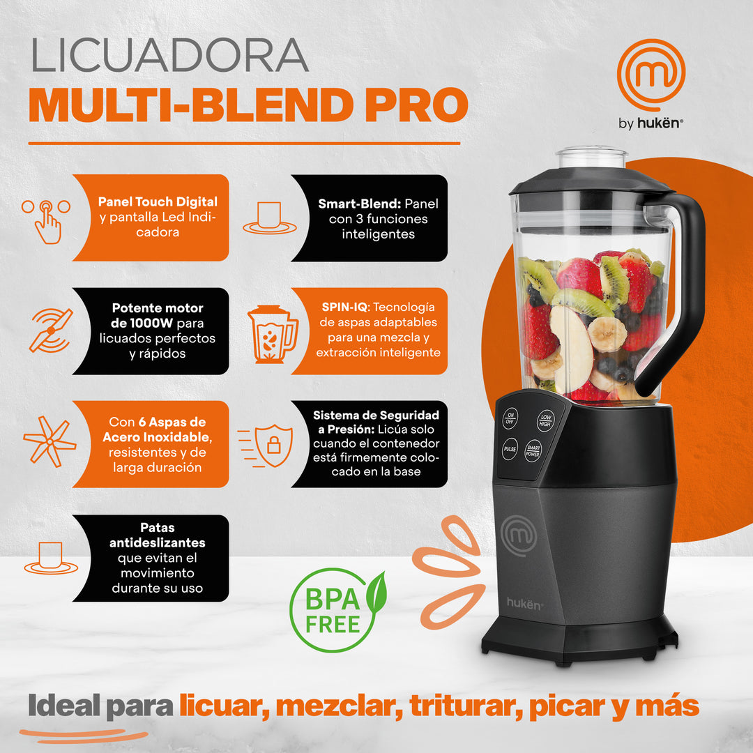 Licuadora Multi-Blend Pro | Panel Touch Digital | Pantalla Led Indicadora | Negro Matte |  MasterChef®