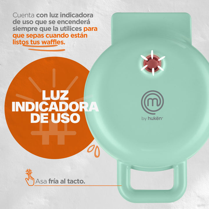 Mini Wafflera | 1 Rebanada | Luz Indicadora | Mini Heat+ | Azul | Acero