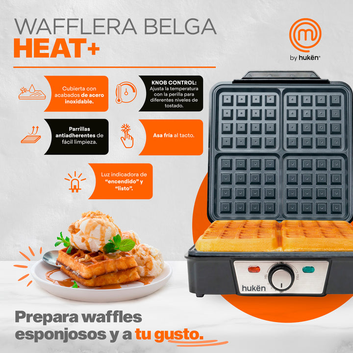 MasterChef® | Wafflera Belga | 4 Rebanadas | Regulador de Temperatura